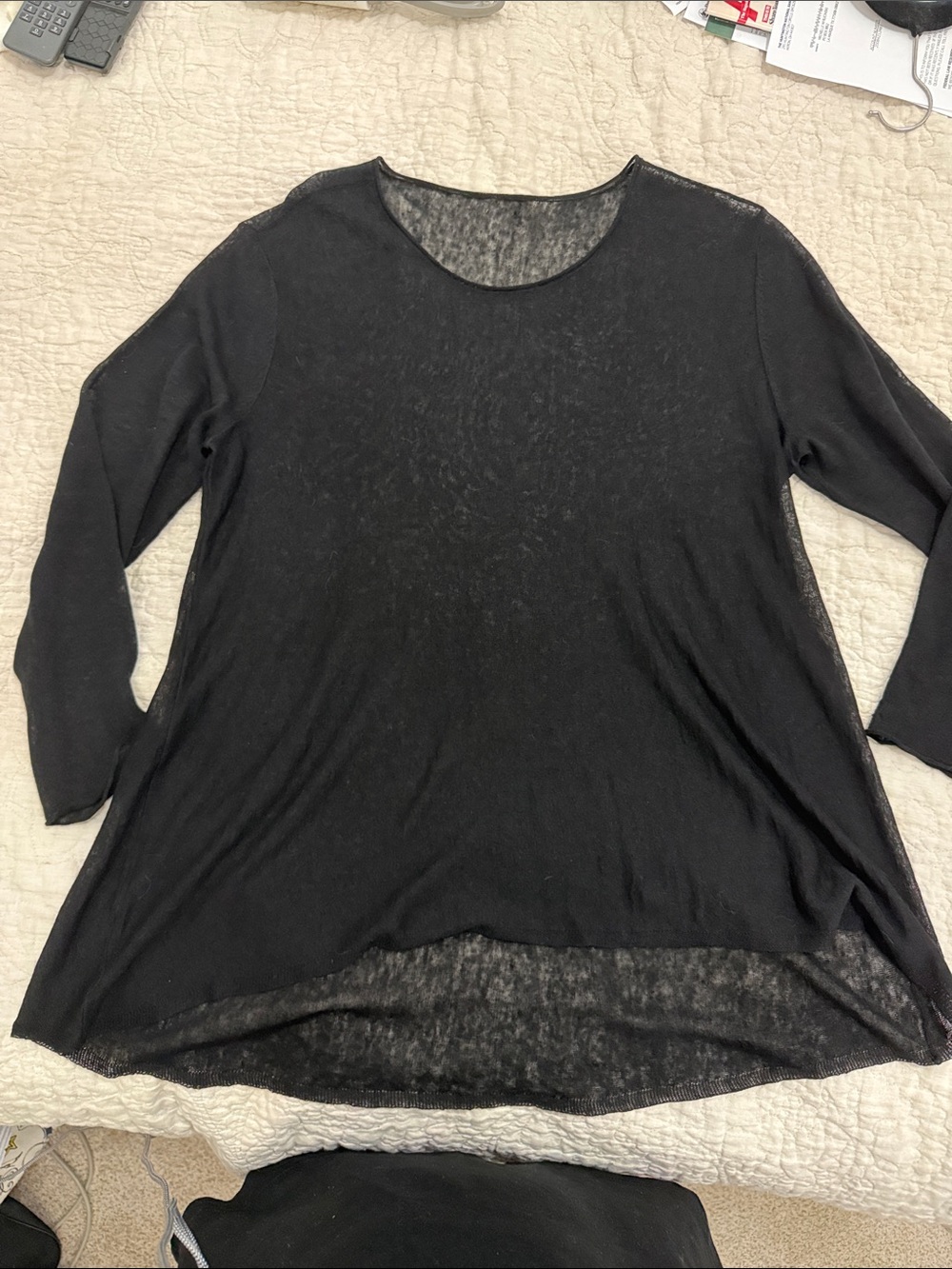 Eileen Fisher organic linen/nylon blend Black Lightweight Long Sleeve Tunic Top